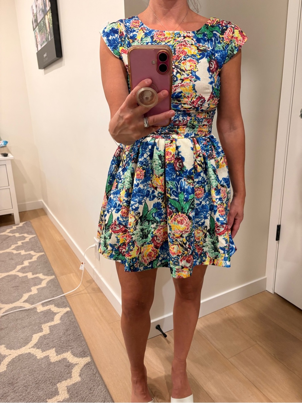 RED Valentino Floral Mini Dress in Blue, Yellow, Pink